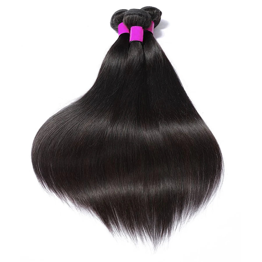 Unprocessed Brazilian Straight Human Hair Bundles Natural Color Raw Remy Hair Weave Extensions for Women