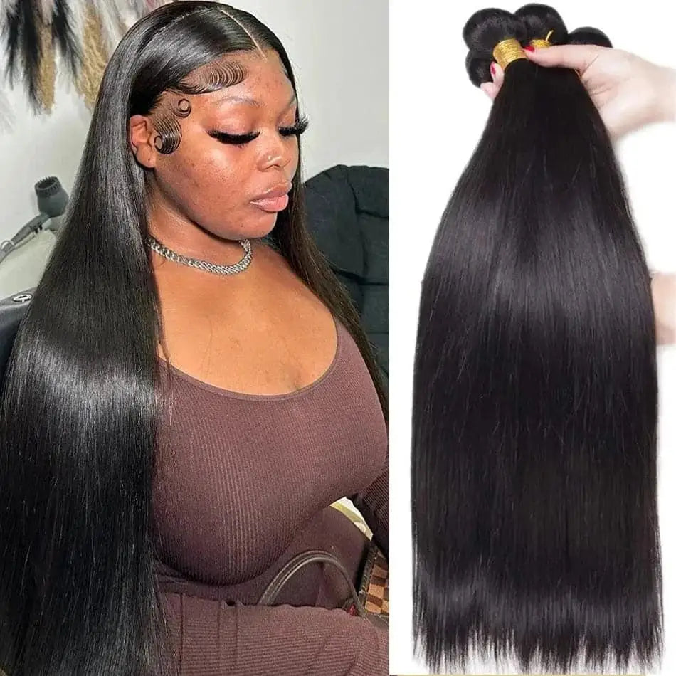 Unprocessed Brazilian Straight Human Hair Bundles Natural Color Raw Remy Hair Weave Extensions for Women