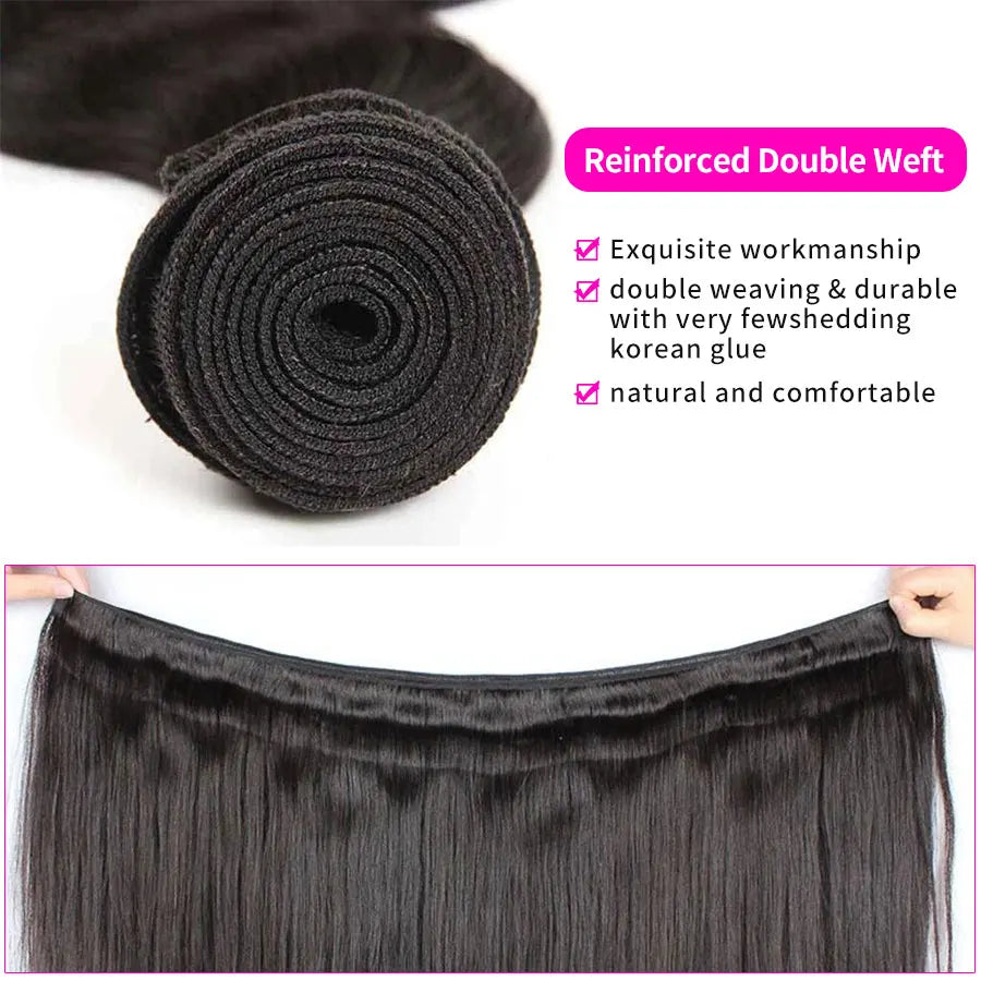 Unprocessed Brazilian Straight Human Hair Bundles Natural Color Raw Remy Hair Weave Extensions for Women