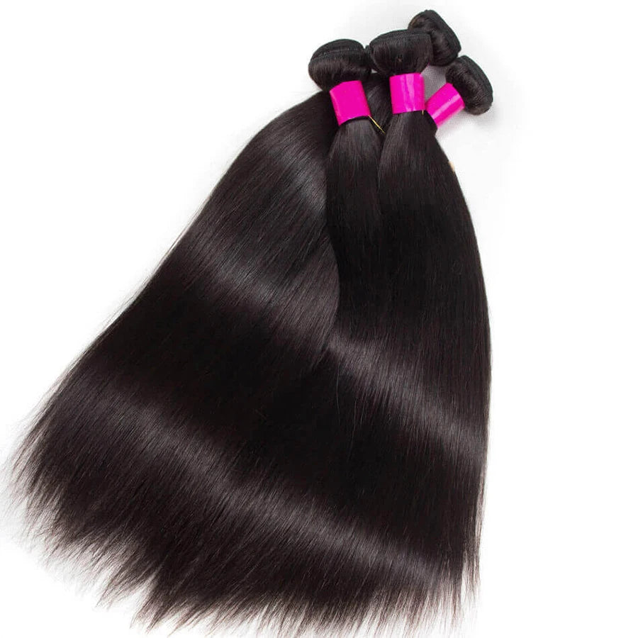 Unprocessed Brazilian Straight Human Hair Bundles Natural Color Raw Remy Hair Weave Extensions for Women
