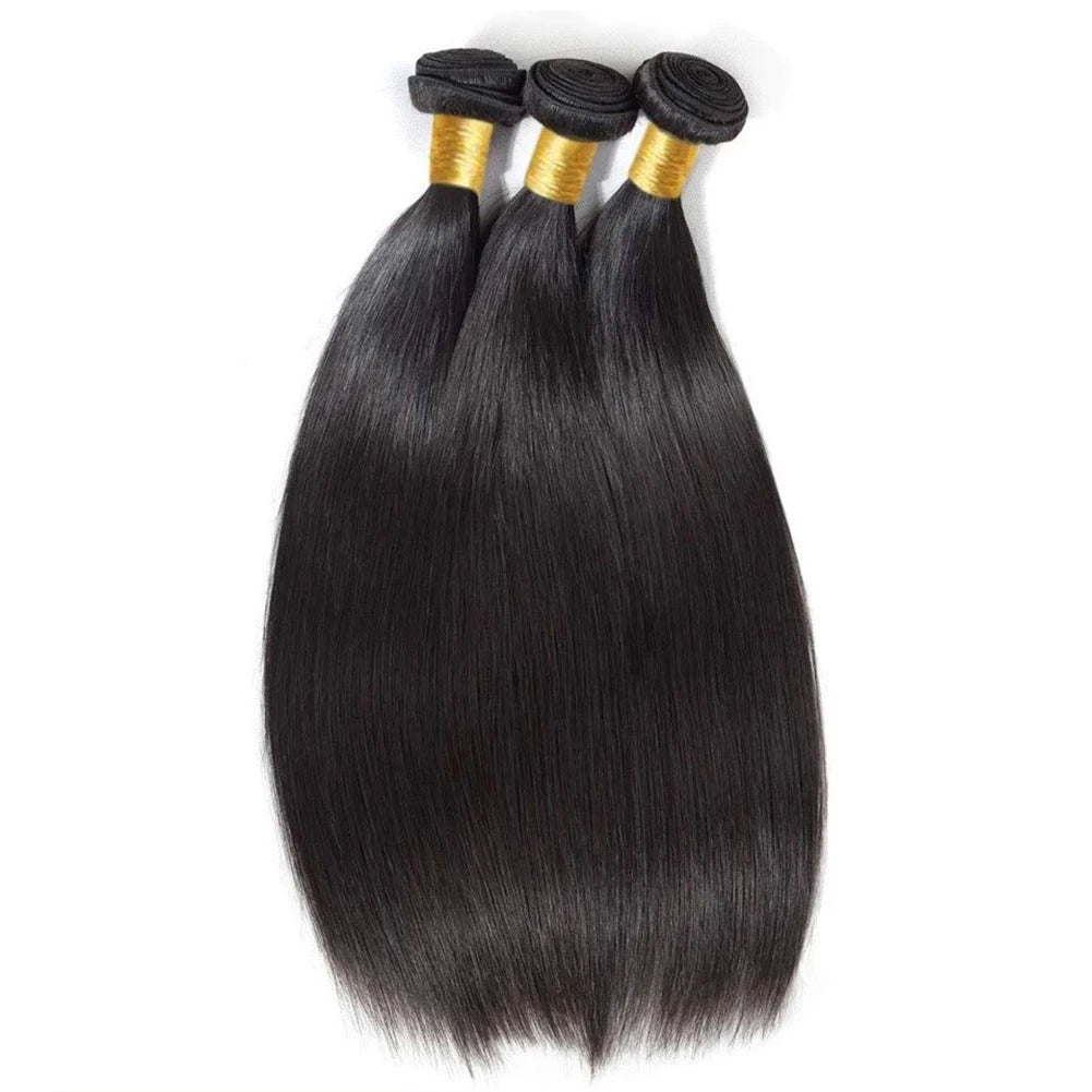 Unprocessed Brazilian Straight Human Hair Bundles Natural Color Raw Remy Hair Weave Extensions for Women